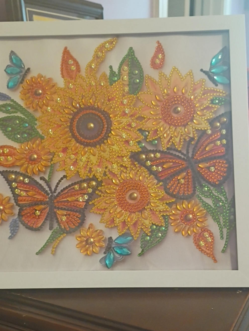 Sunflower & Butterfly Beaded DIY Diamond Wall Art – Yellow Orange Finished
